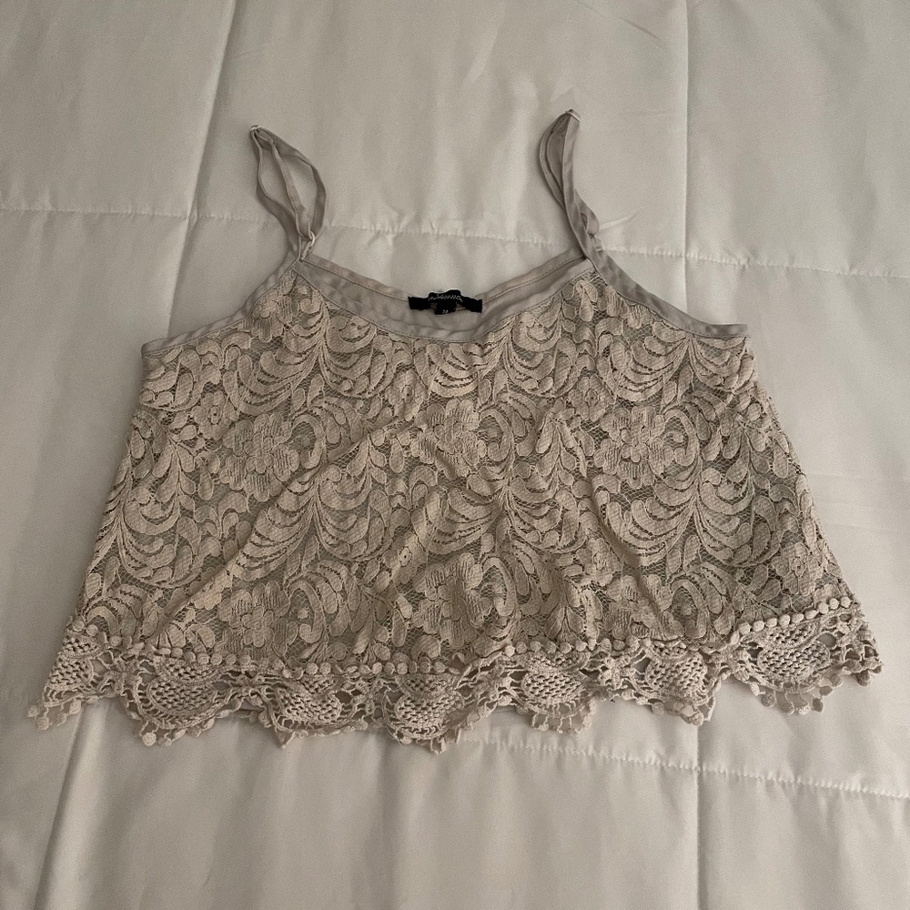 Ambiance Off-White Lace Crop Tank (Size Medium, Fits Like XS)